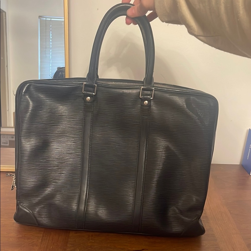 LV Black Leather Briefcase with Structured Design